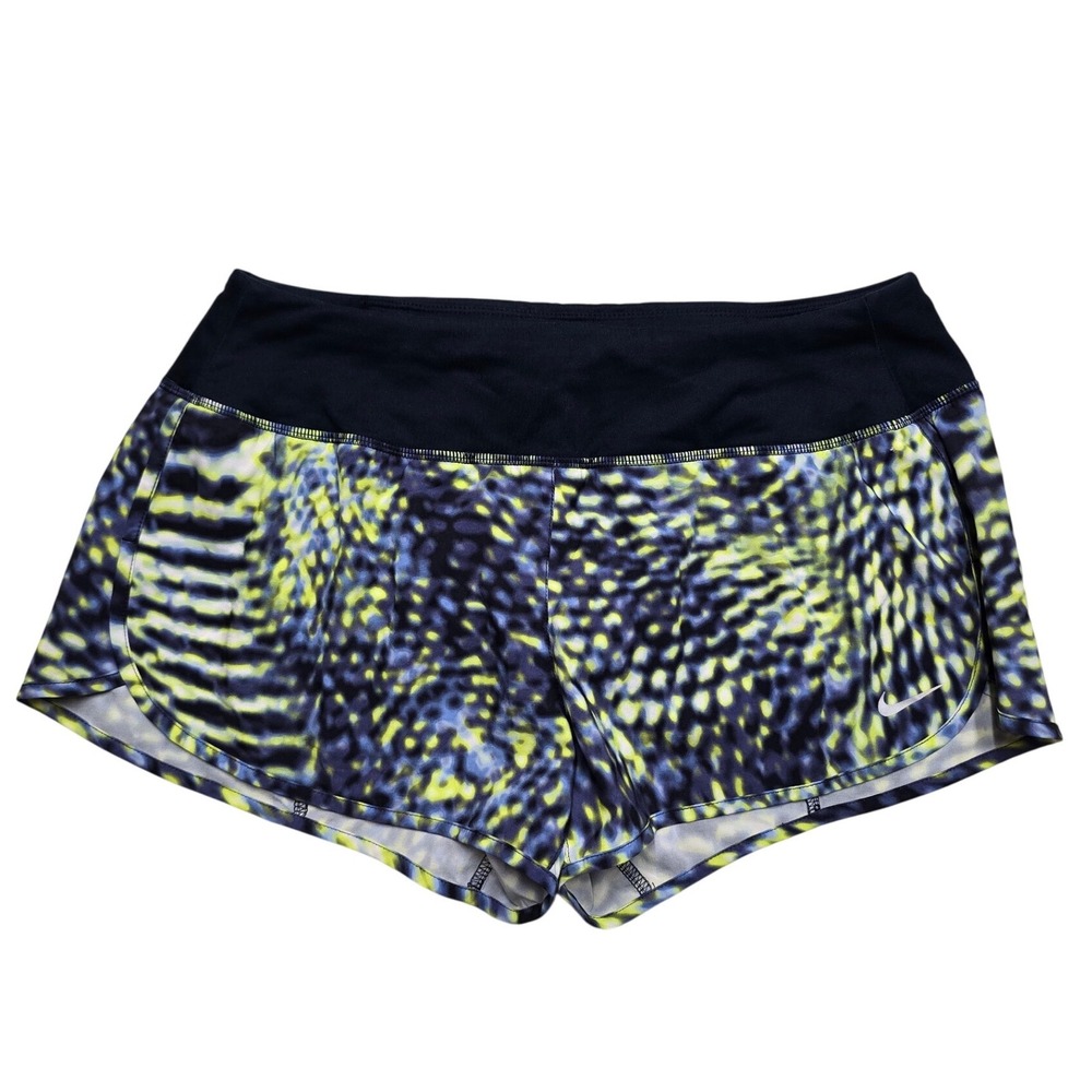 Nike Dri-FIT Running Shorts Abstract Print Zip Pocket Blue Yellow Womens Medium